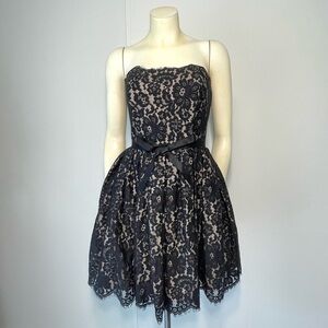 Robert Rodriguez Neiman Marcus Strapless Black Lace Fit & Flare Cocktail Dress 8
